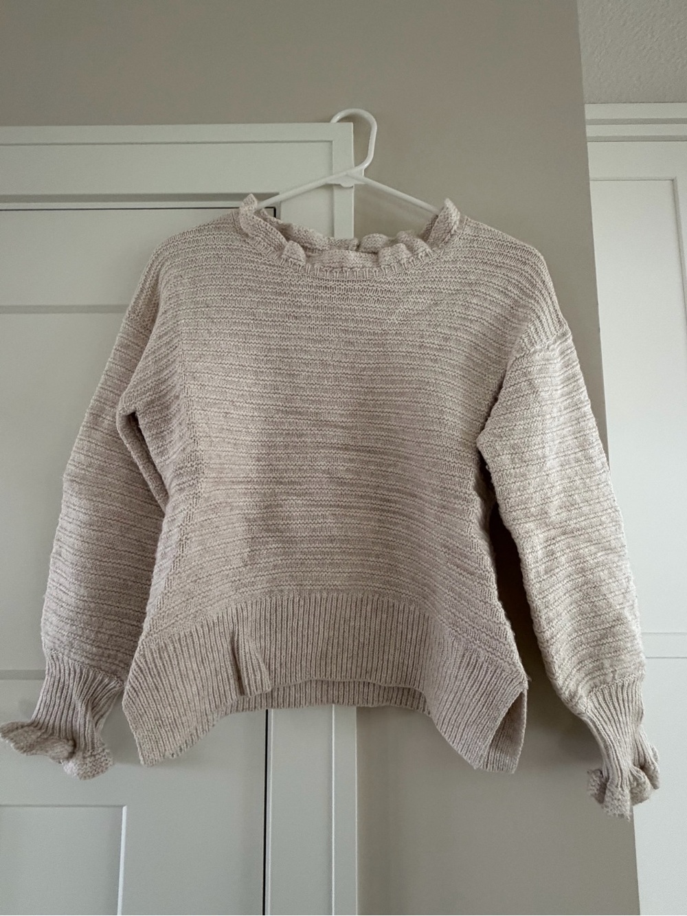 Madewell Ruffle-Trim Crewneck Sweater - Cream